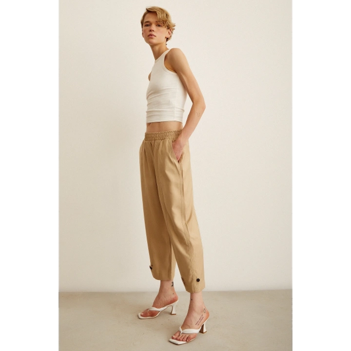 Lastikli Salaş Pantolon Bej