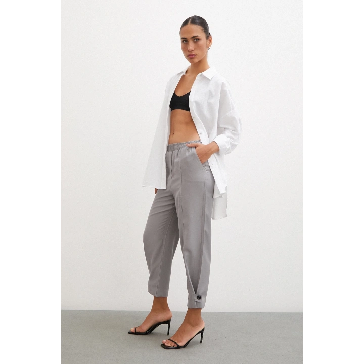 Lastikli Salaş Pantolon Gri