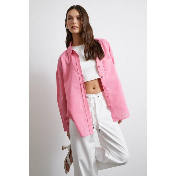 Lendy Keten Gömlek Pembe