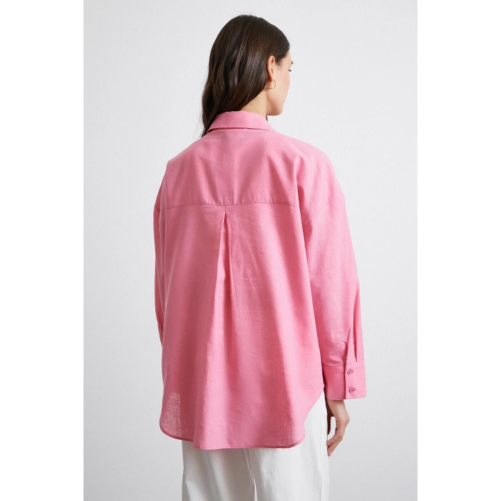 Lendy Keten Gömlek Pembe