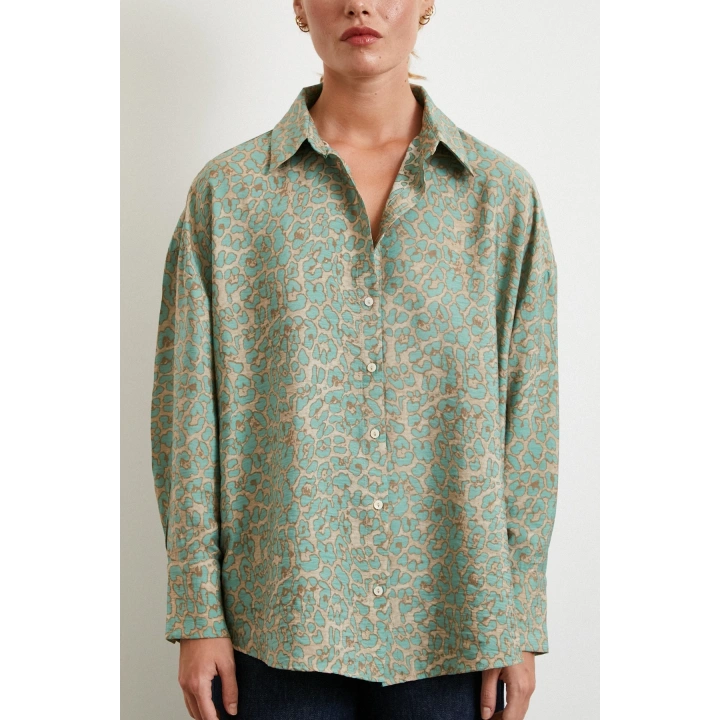 Leopar Desen Javanez Gömlek Fuşya