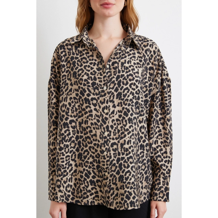 Leopar Desen Javanez Gömlek Siyah