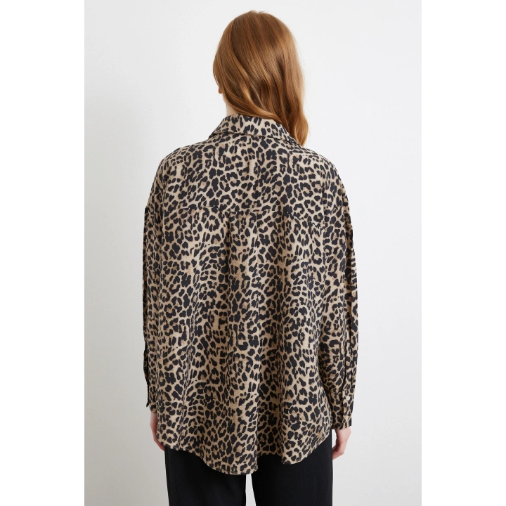 Leopar Desen Javanez Gömlek Siyah