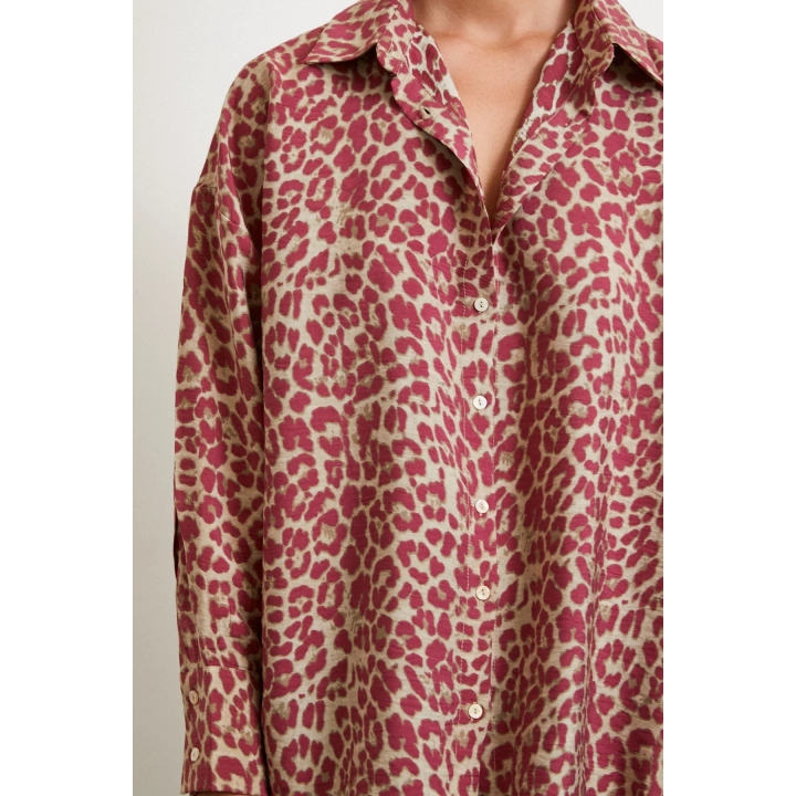 Leopar Desen Javanez Gömlek Yeşil