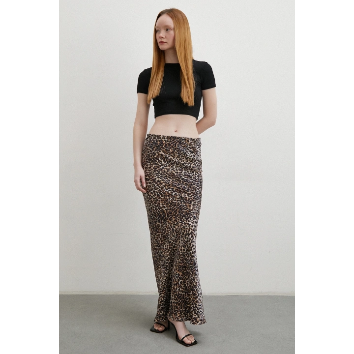 Leopar Desenli Verev Etek Bej