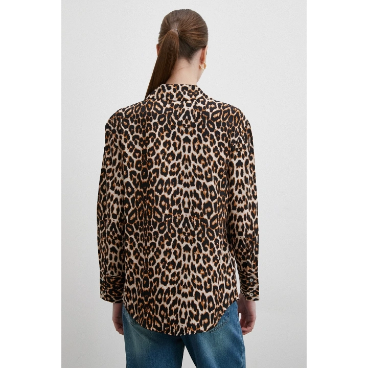 Leopar Desenli Viskon Gömlek Siyah