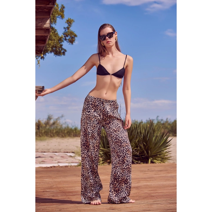 Leopar Saten Pantolon Siyah