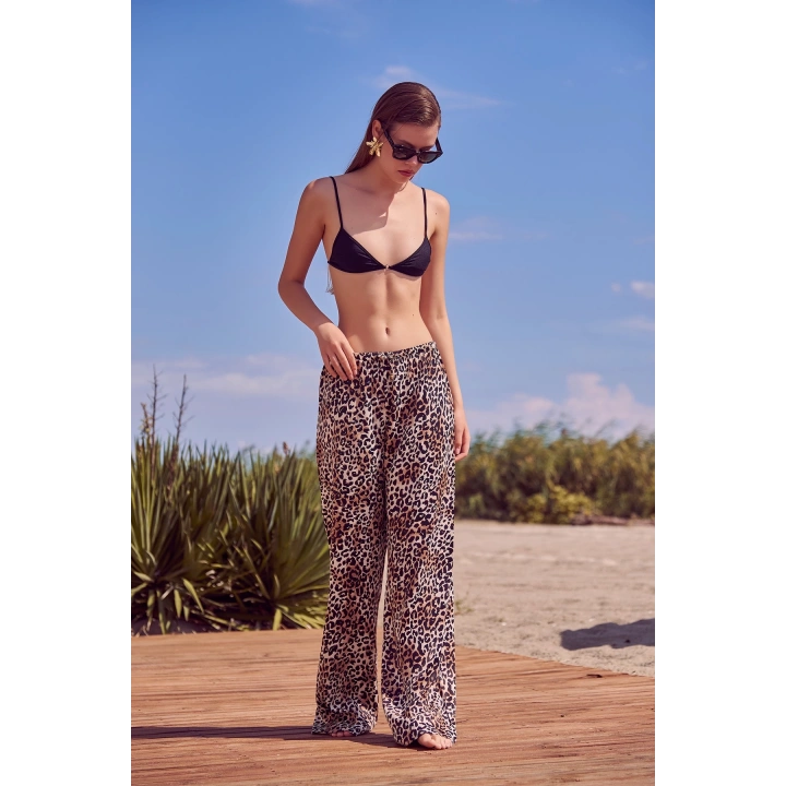 Leopar Saten Pantolon Siyah