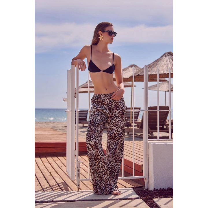 Leopar Saten Pantolon Siyah