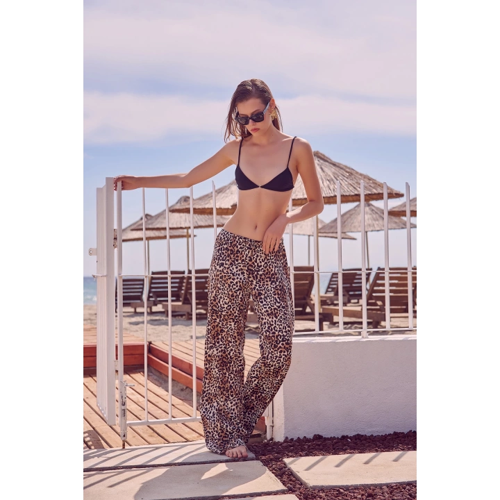 Leopar Saten Pantolon Siyah