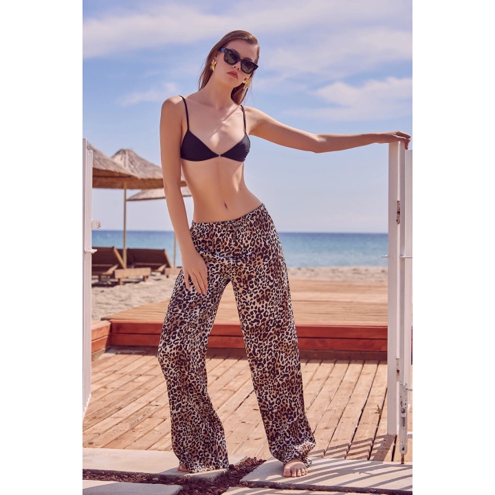 Leopar Saten Pantolon Siyah