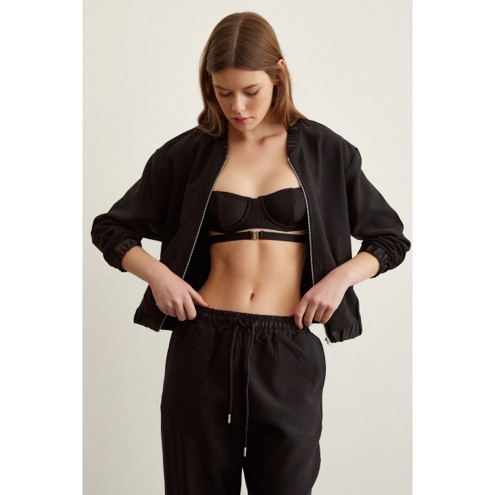 Likralı Eşofman Takımı Siyah