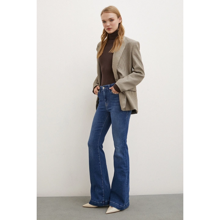 Likralı Flare Jean Mavi