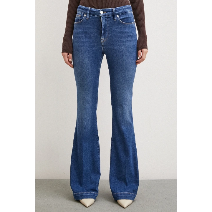 Likralı Flare Jean Mavi