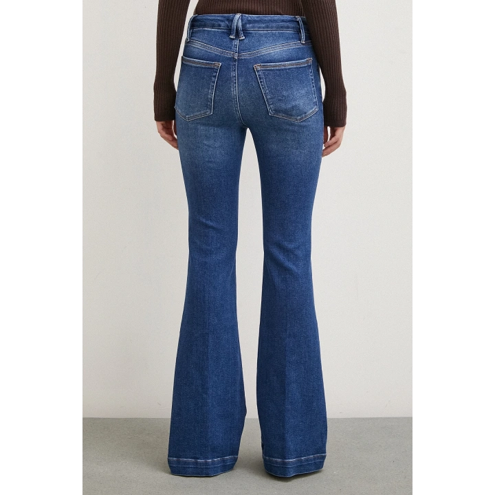 Likralı Flare Jean Mavi