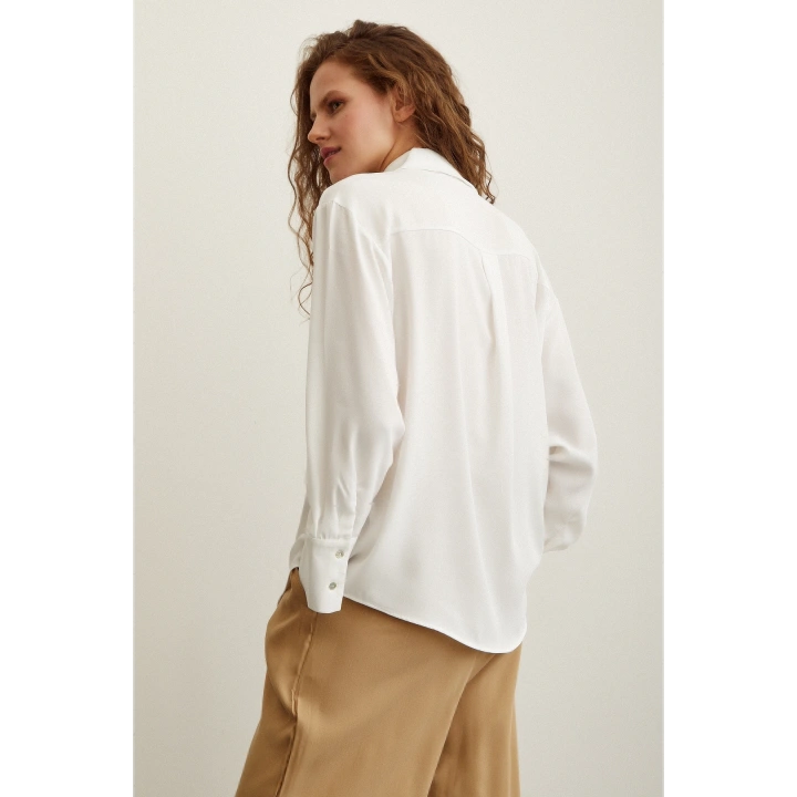 Likralı Saten Gömlek Ekru