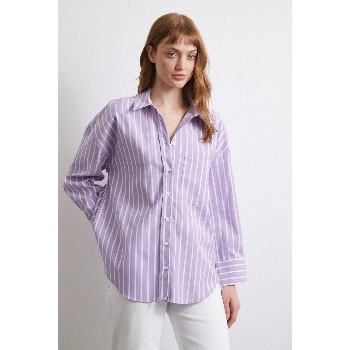 Lila Çizgili Gömlek Lila