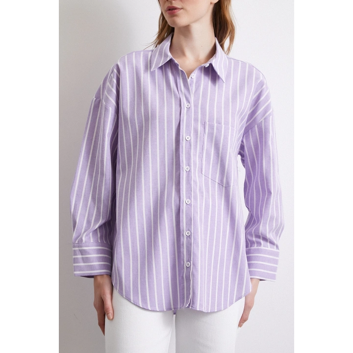 Lila Çizgili Gömlek Lila