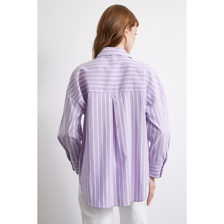 Lila Çizgili Gömlek Lila
