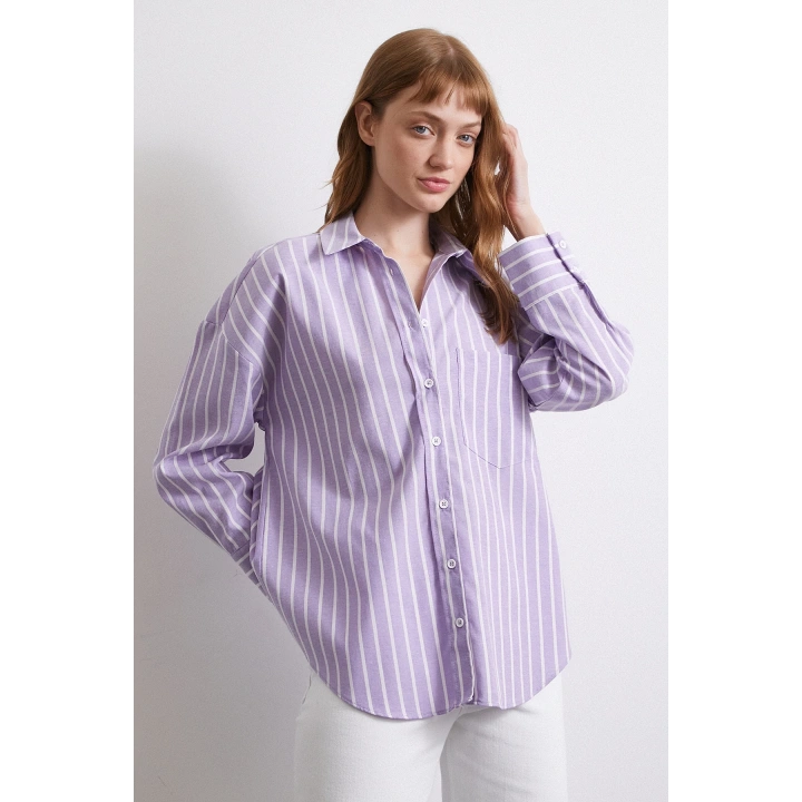Lila Çizgili Gömlek Lila