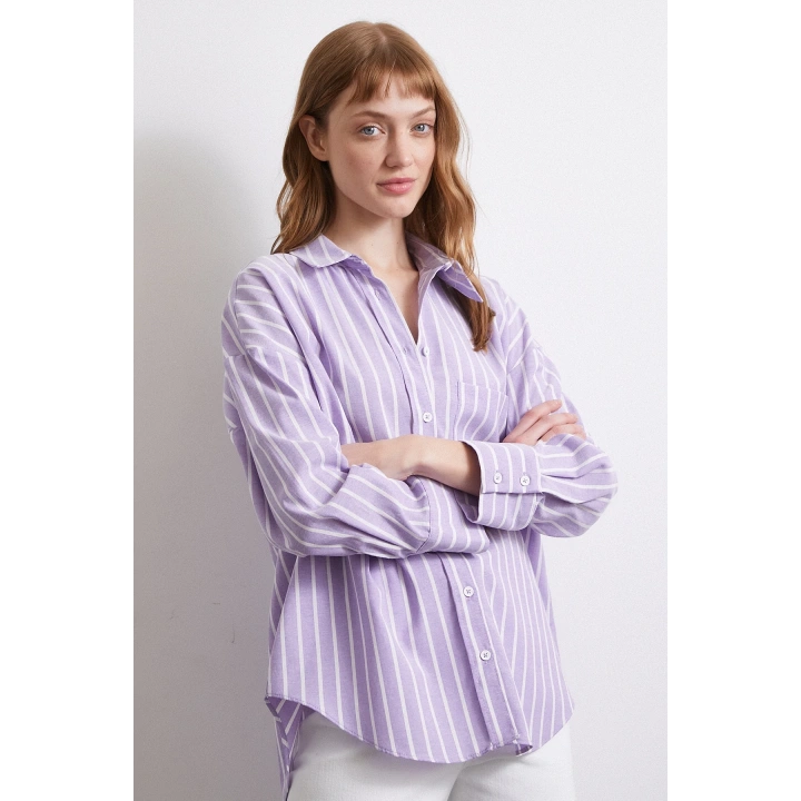 Lila Çizgili Gömlek Lila