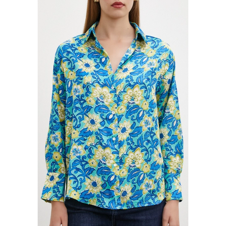 Lotus Desenli Gömlek Mavi