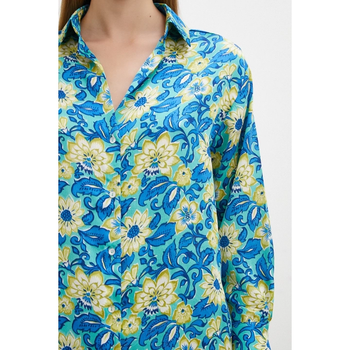 Lotus Desenli Gömlek Mavi