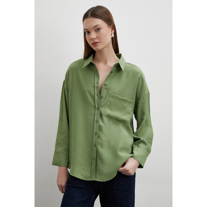 Mars Dökümlü Viskon Gömlek Yeşil