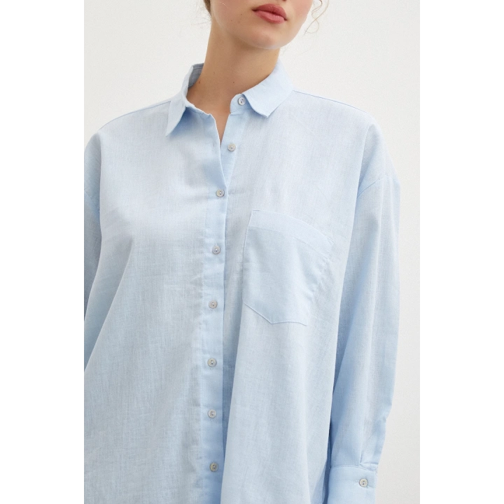 Midi Boy Keten Gömlek Mavi