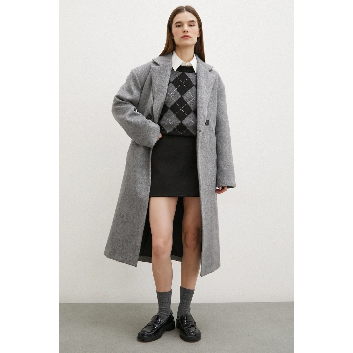 Midi Boy Tüylü Kaban Gri