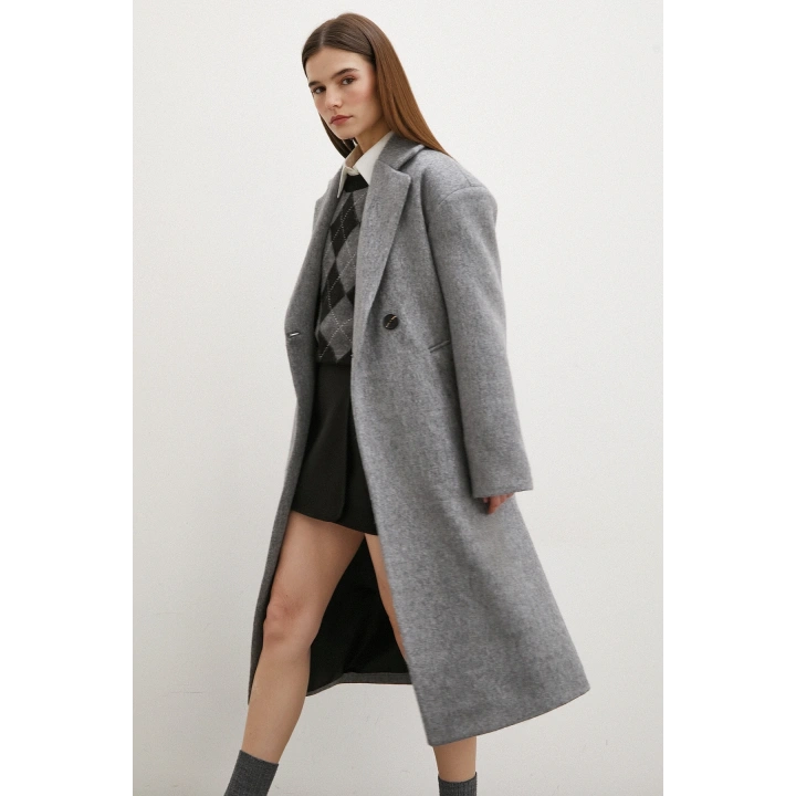 Midi Boy Tüylü Kaban Gri