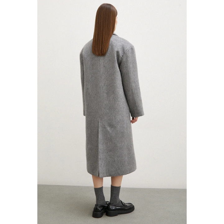 Midi Boy Tüylü Kaban Gri