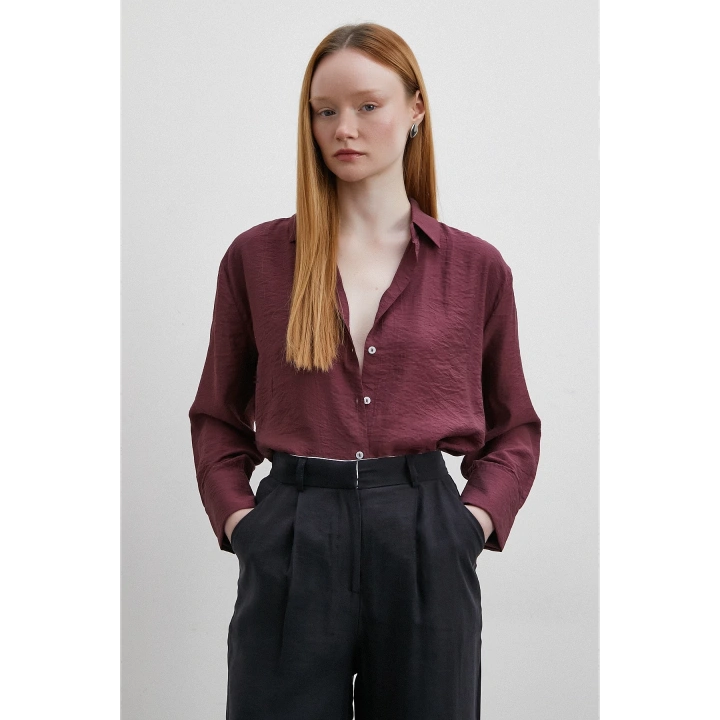 Modal Basic V Yaka Gömlek Bordo