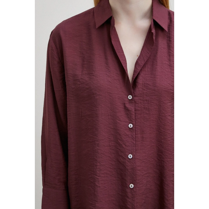 Modal Basic V Yaka Gömlek Bordo