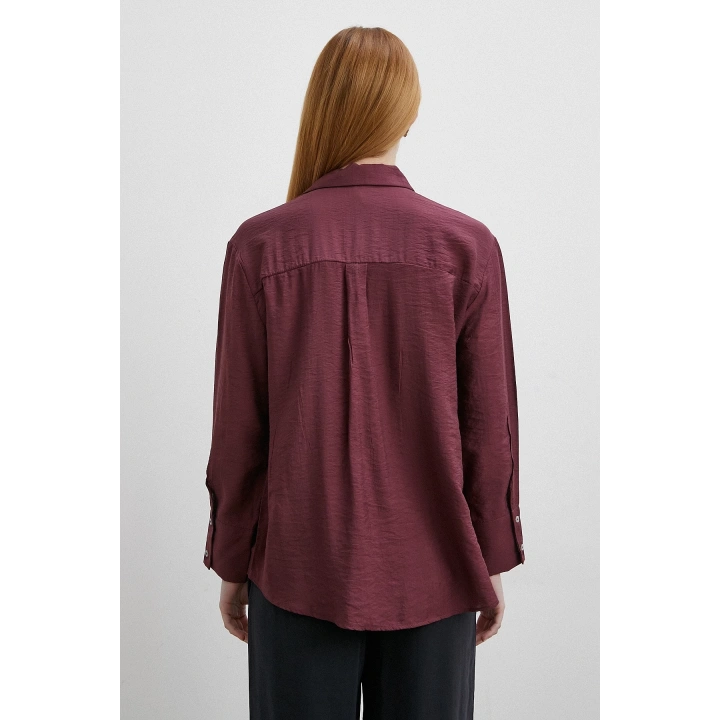 Modal Basic V Yaka Gömlek Bordo