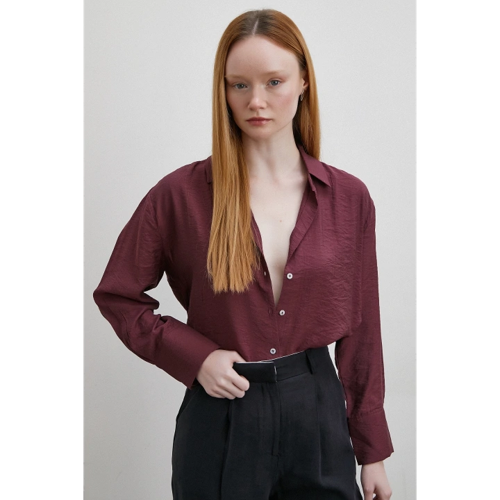 Modal Basic V Yaka Gömlek Bordo