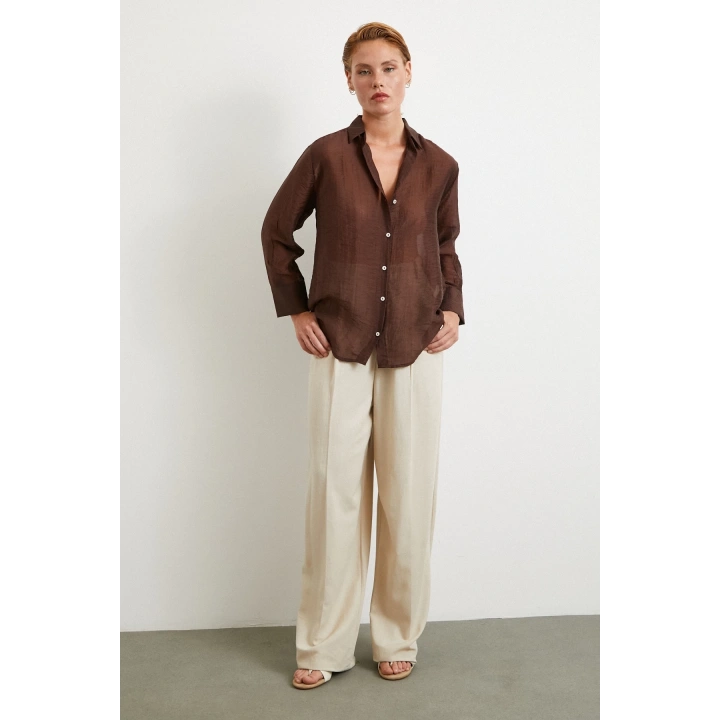 Modal Basic V Yaka Gömlek Kahve