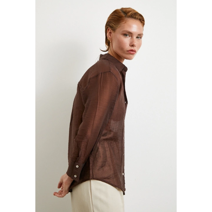 Modal Basic V Yaka Gömlek Kahve