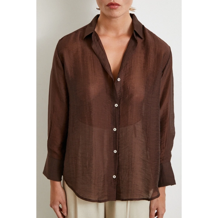 Modal Basic V Yaka Gömlek Kahve