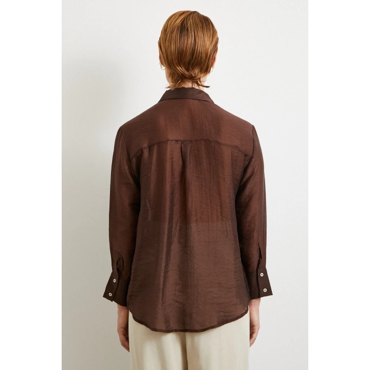 Modal Basic V Yaka Gömlek Kahve