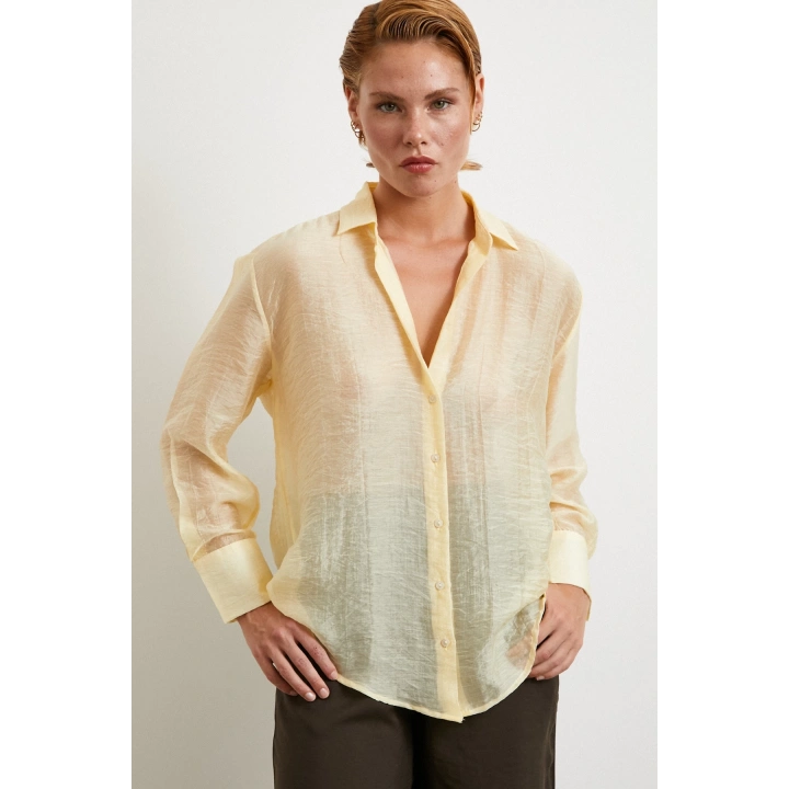 Modal Basic V Yaka Gömlek Sarı