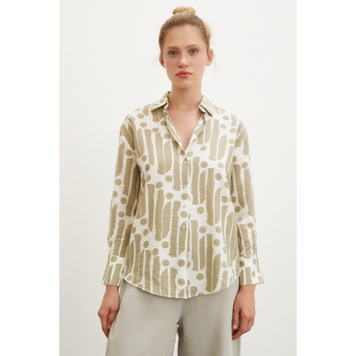 Modern Desen Modal Gömlek Haki