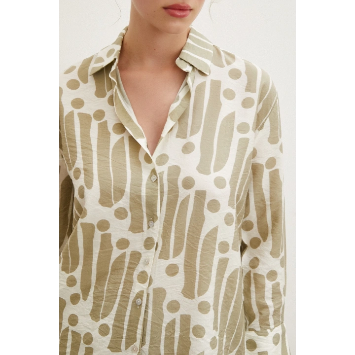 Modern Desen Modal Gömlek Haki