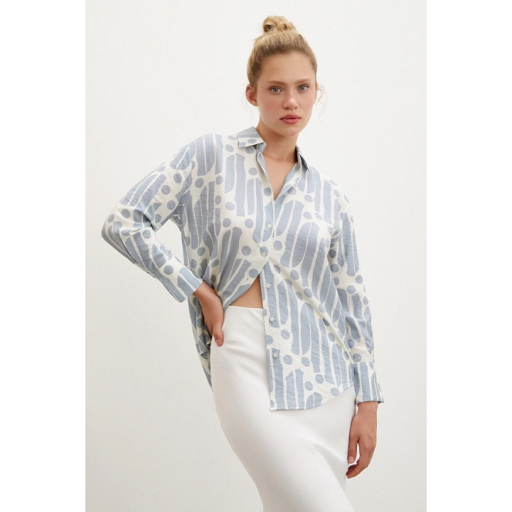 Modern Desen Modal Gömlek İndigo