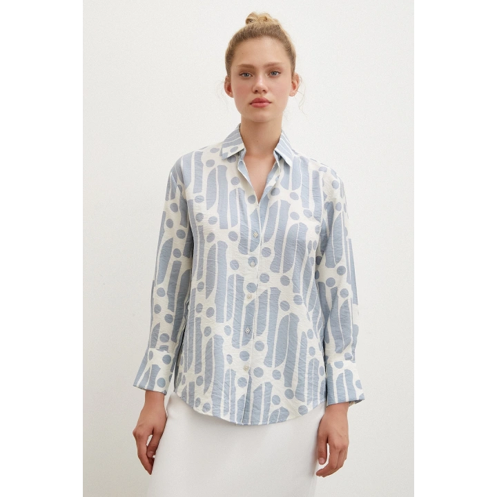 Modern Desen Modal Gömlek İndigo