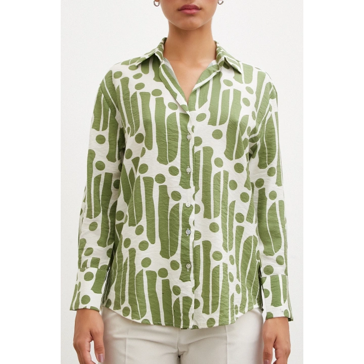 Modern Desen Modal Gömlek Yeşil