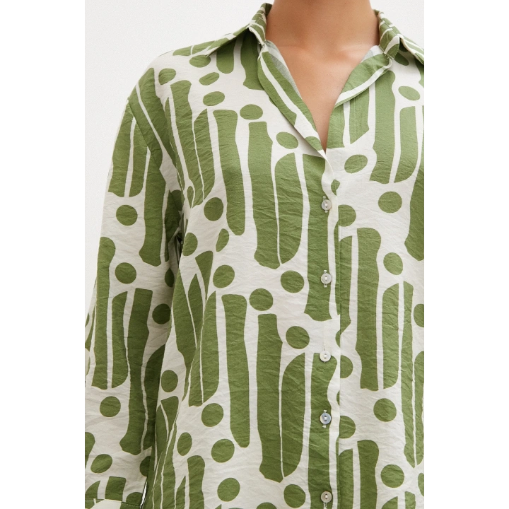 Modern Desen Modal Gömlek Yeşil