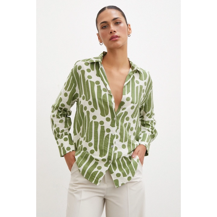 Modern Desen Modal Gömlek Yeşil