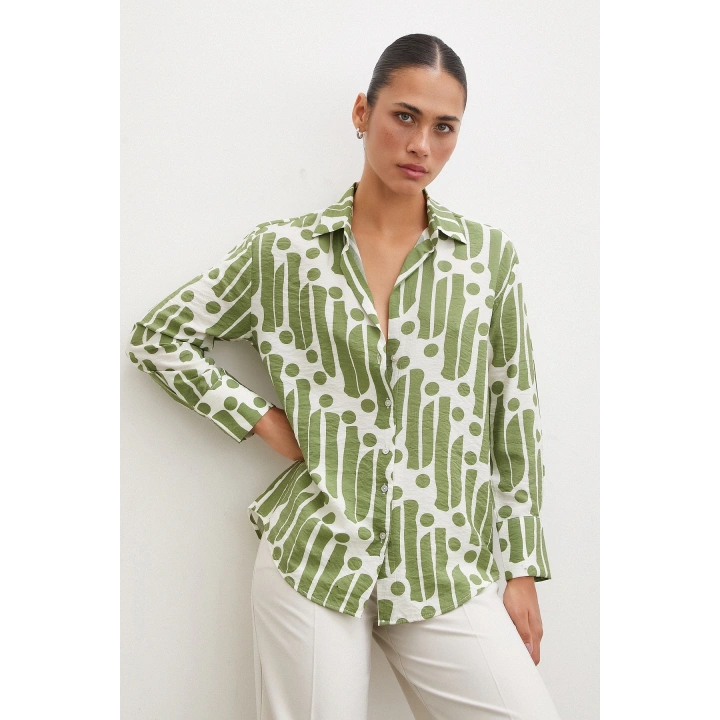 Modern Desen Modal Gömlek Yeşil