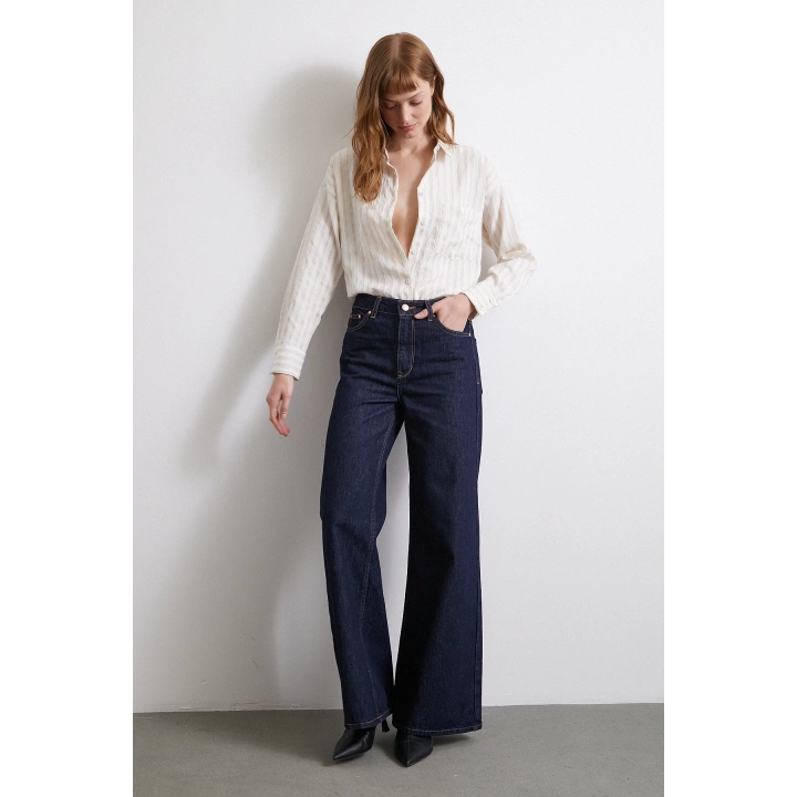 Multi Çizgili Cepli Gömlek Bej